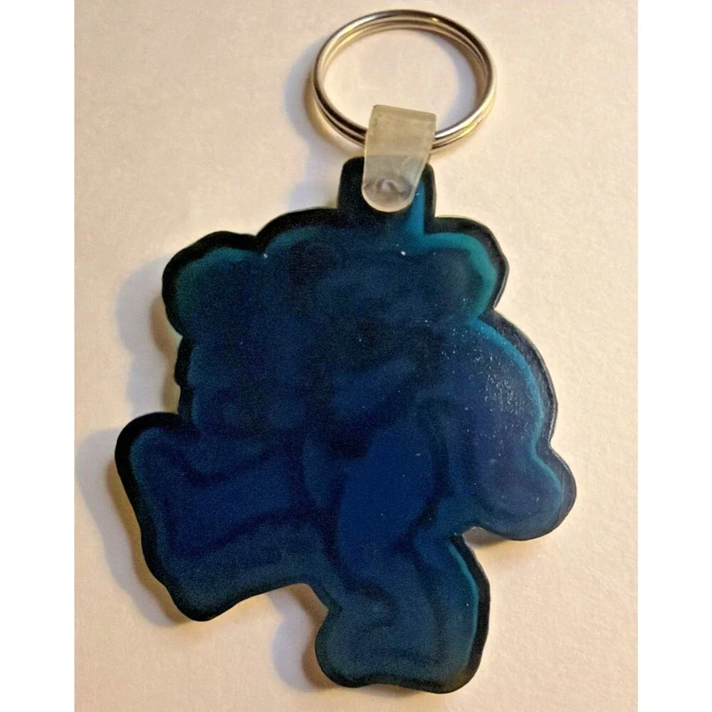 Vintage Grateful Dead Dancing Bear Keychain Blue Rubber PVC GDM Rose Owsley Bear